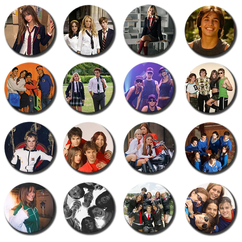 Rebelde Way RBD Badge Pins, Elite Way School Logo & Character Round Brooches, TV Series Fans DIY Pin for Backpack Clothing Decor