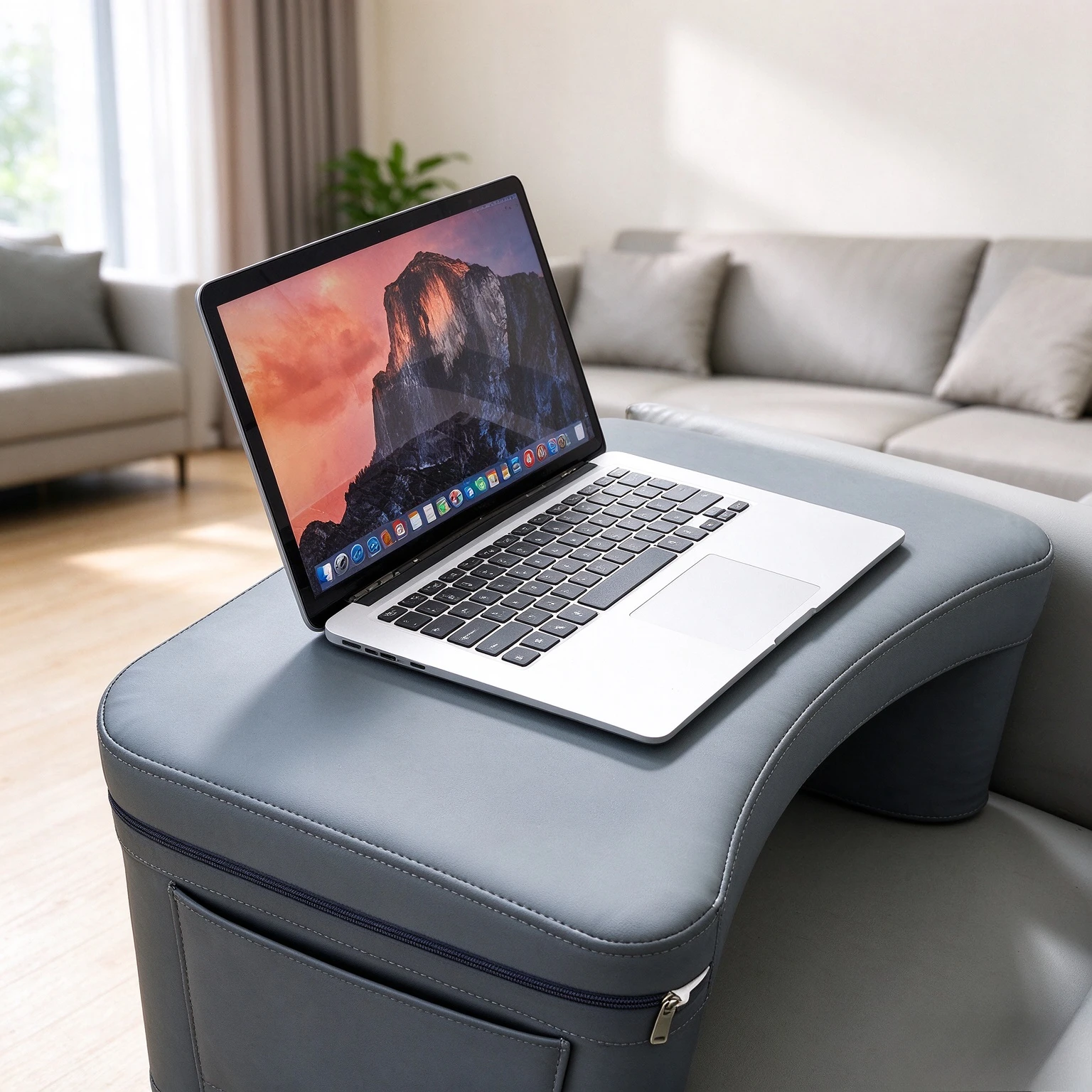 Laptop Lap Desk for Bed or Sofa with Large Side Pocket, Water-Resistant Fabric, EVA Core, Spacious Legroom, Rounded Corners