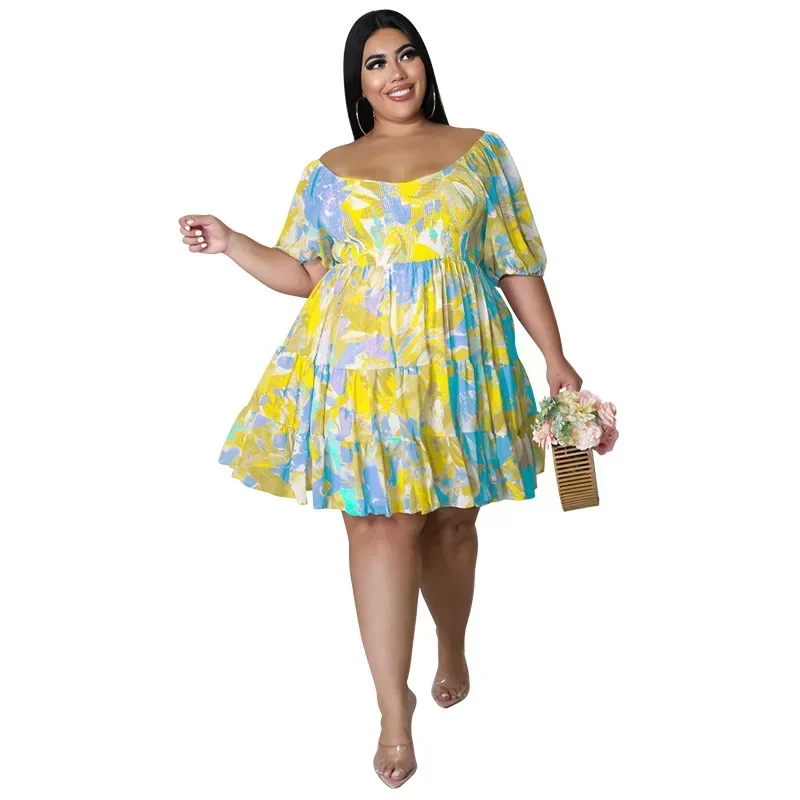 MY957 European and American plus size women's clothing, summer new sexy, one shoulder printed dress, chubby MM, women's jumpsuit