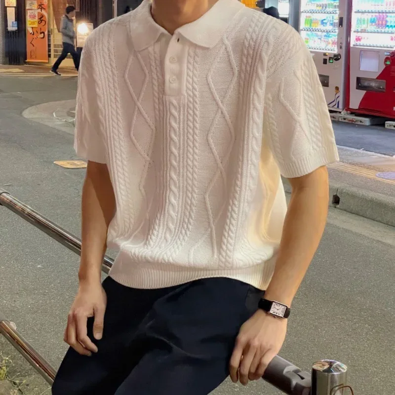 LIBIELIY Knitted Polo Shirts Summer New Fashion Men's Loose Casual Turn-down Collar Short Sleeve Solid Color T-shirts Male Cloth