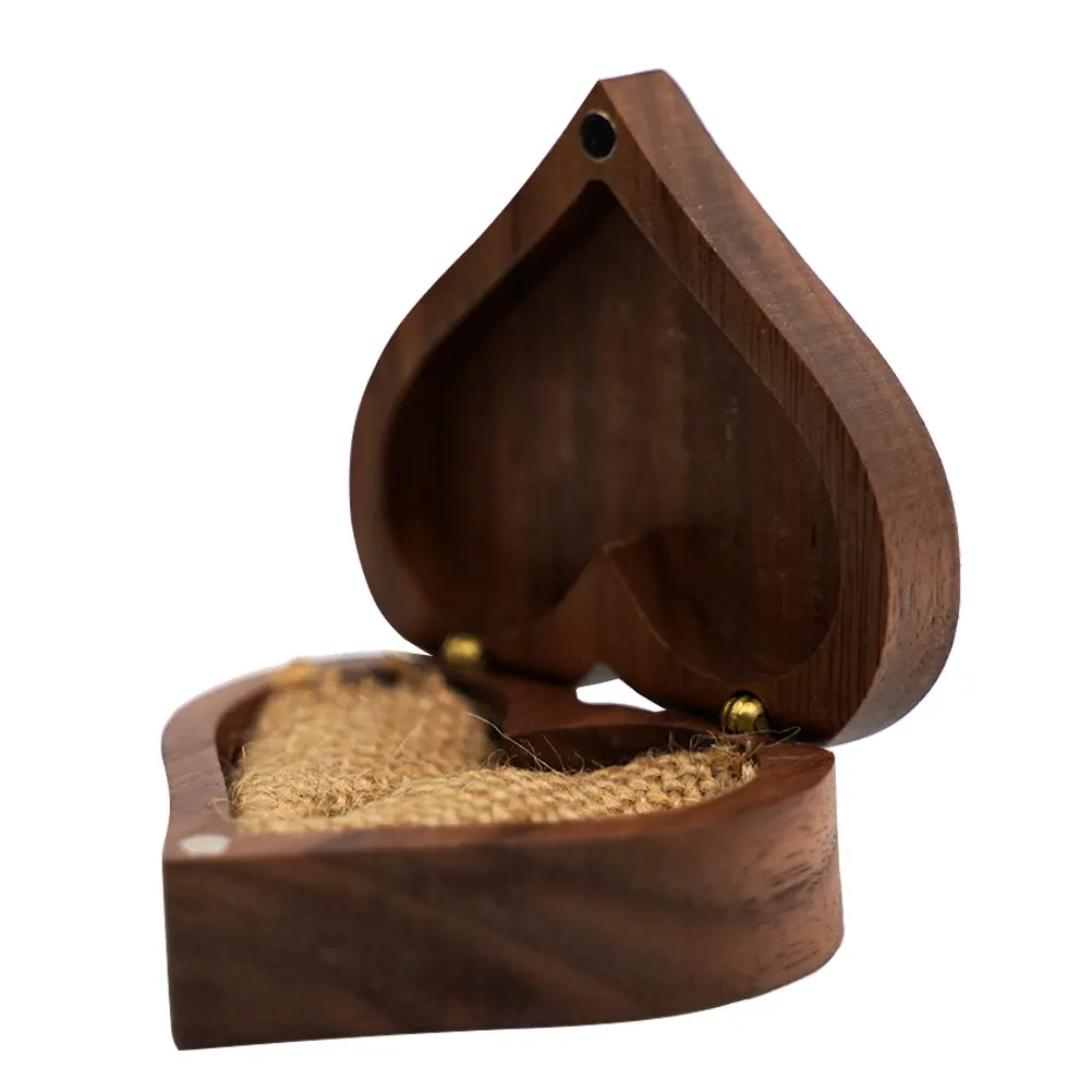 

1Pcs Solid Wood Love Heart Ring Box Black Walnut Mini Jewelry Case Wedding Engagement Display Storage Organizer