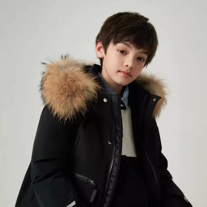 New Down Jacket Winter Real Fur Collar Thicker Jacket Children White Duck Down Fashion Parkas Boys Down Jacket Russia Wz1378