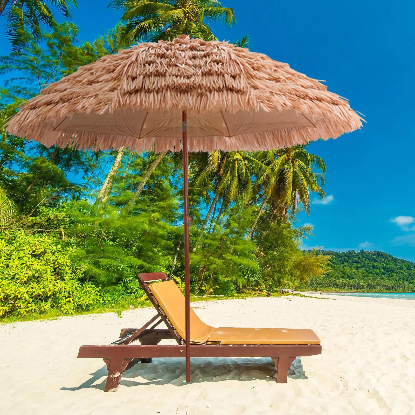 63inch Simulated Thatched Garden Parasol Umbrella Tropical Decor for Outdoor Tiki Bar Multifunctional Beach Umbrella