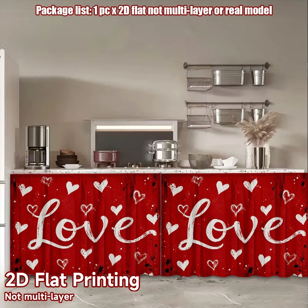 2D flat 1pc Home short curtains Valentine's Love Hearts Digital printing Suitable for cabinets, cafes, balcony bay windows,