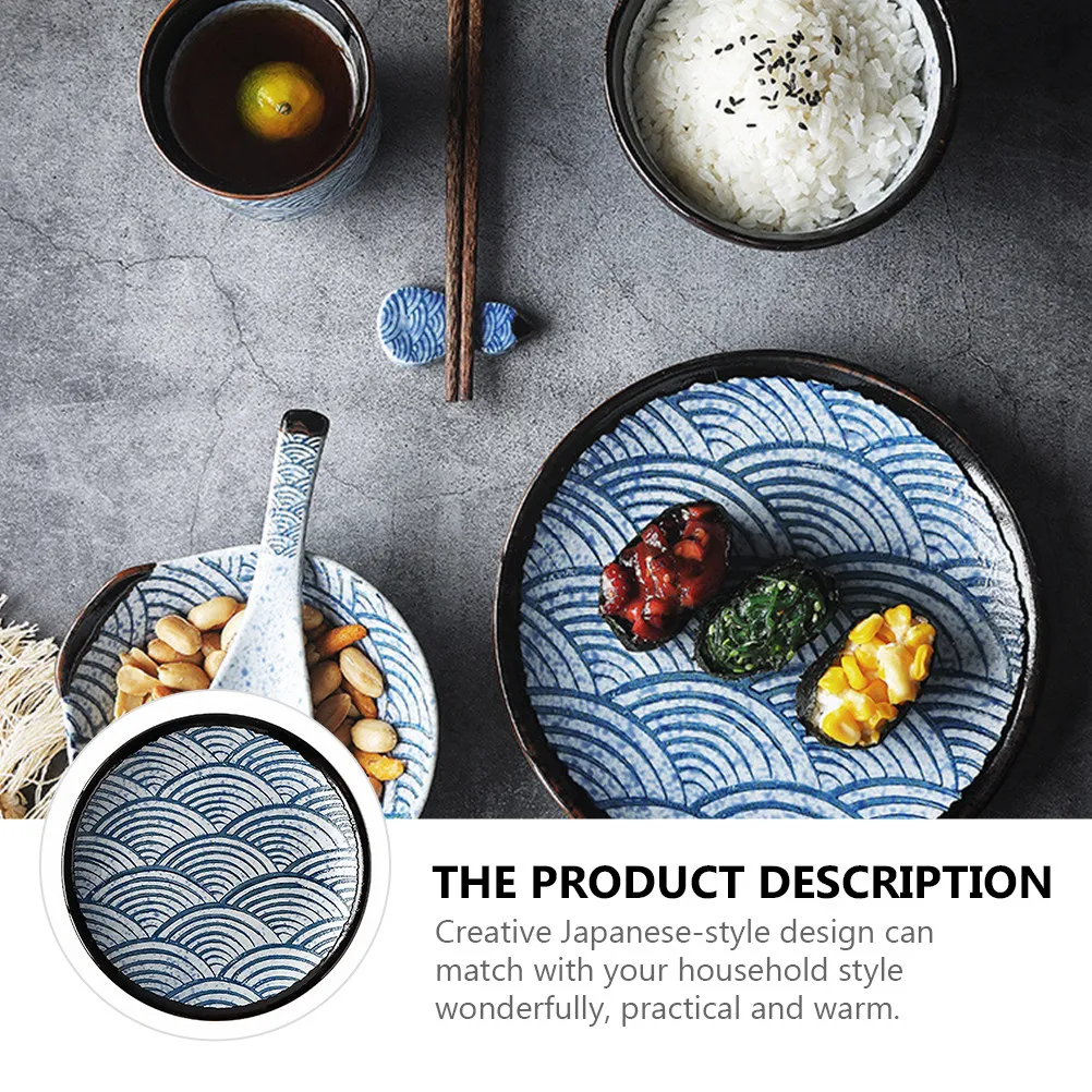 1Pcs 7Inch Safe Food Grade Ceramic Plate Sea Wave Texture Japanese Style Multi Use Salad Dessert Steak Serving Dish Dining Dish