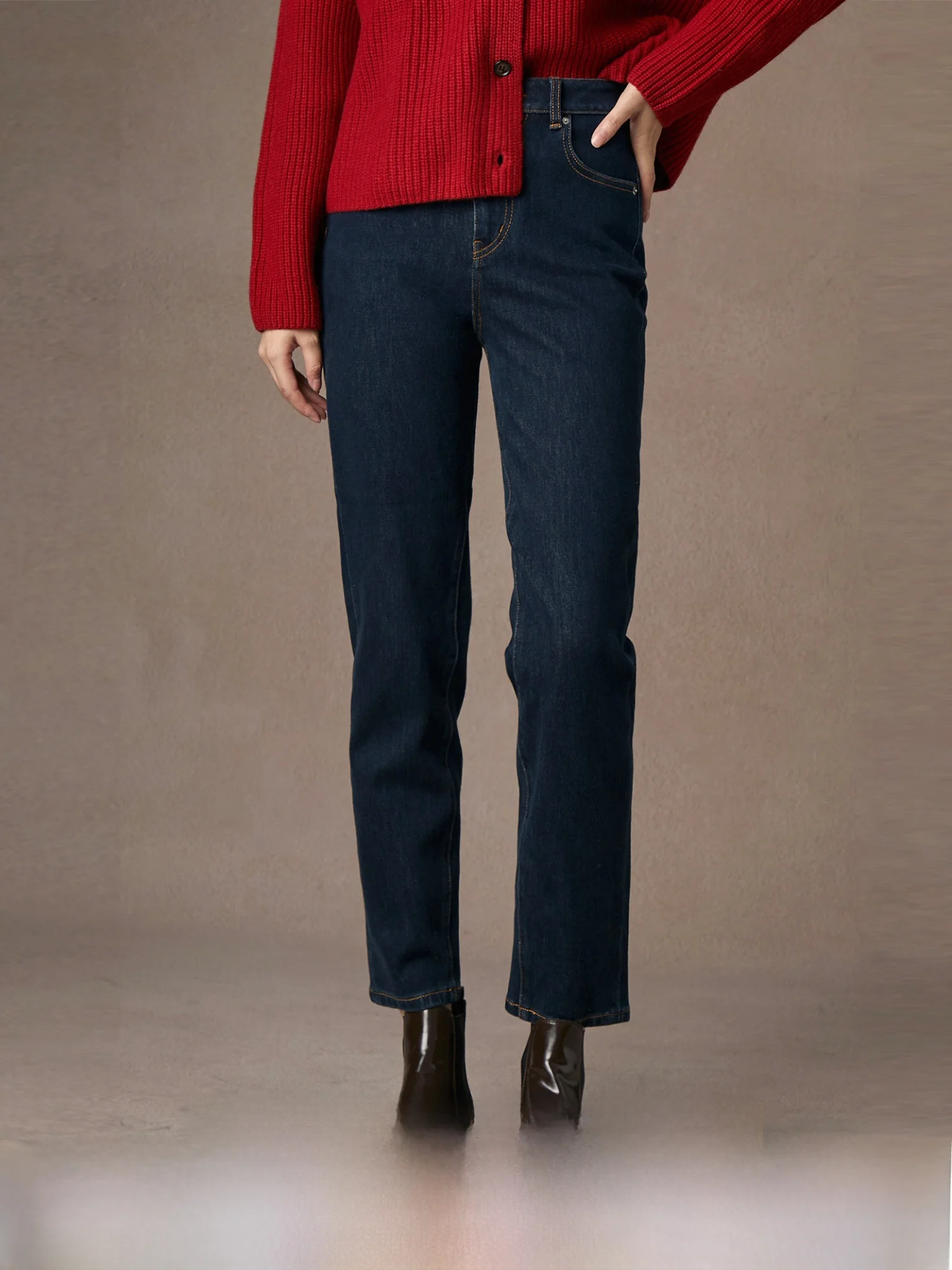 

U Quali Cotton Jeans Four-Way Stretch DyStar Dye Straight Leg High Waist Cotton Denim Pants for Women Autumn Winter Spring