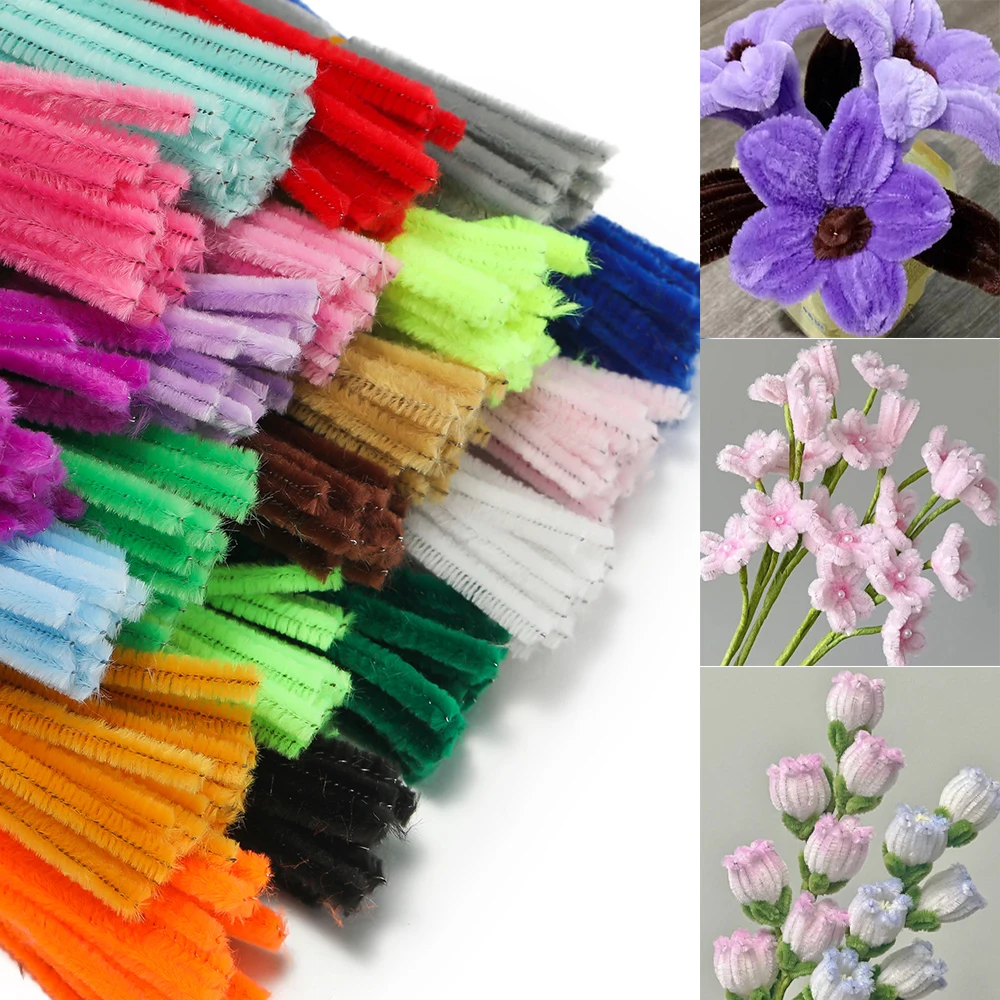 

100Pcs 30cm Colorful Chenille Stem Twisted Rod Wool Root Fluffy Bar Iron Wire for DIY Handcraft Twisting Decor Jewelry Supplies