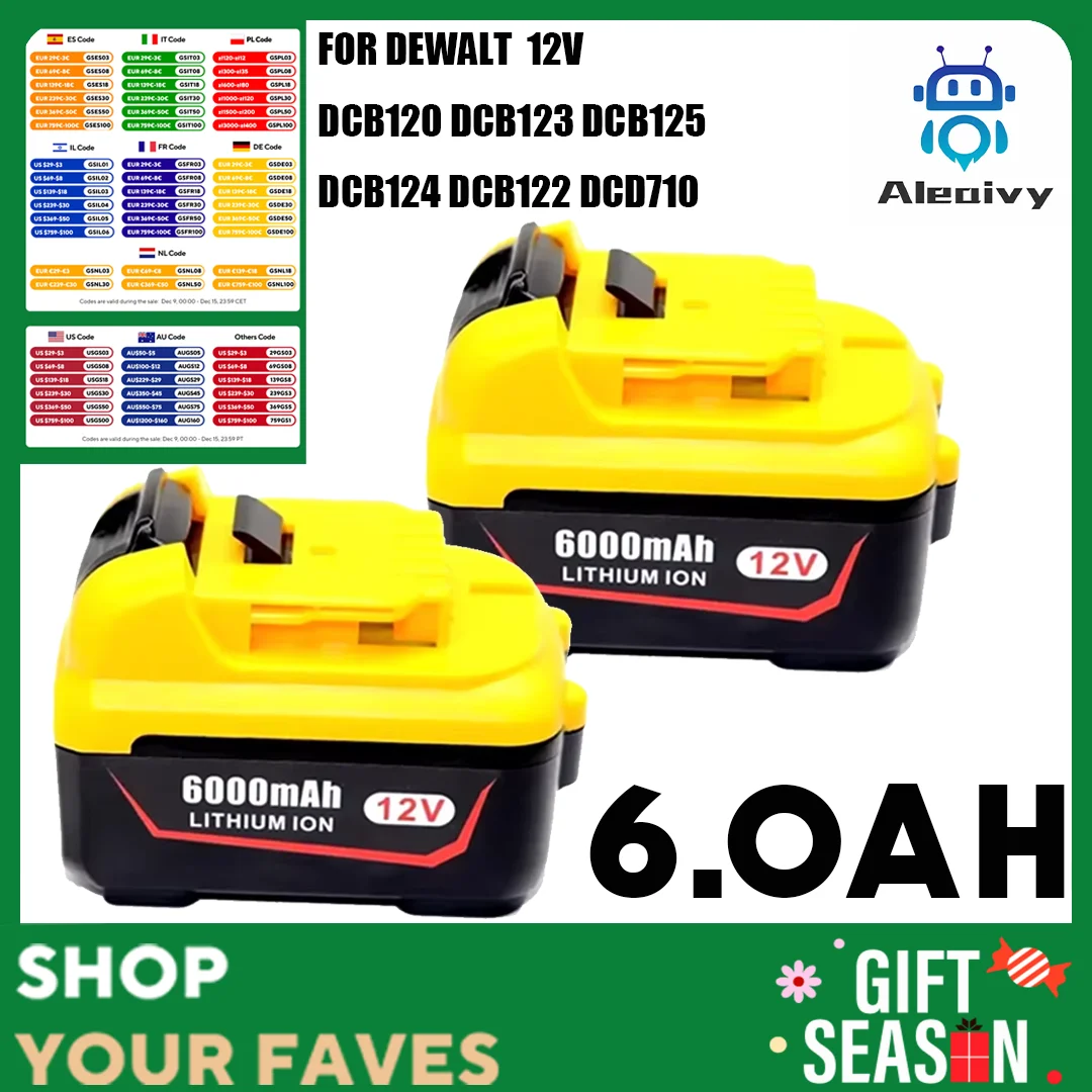 6.0Ah Replacement for Dewalt DCB120 Lithium-ion Batteries 12V 3Ah Battery DCB123 DCB125 DCB124 DCB122 DCD710 Power Tools Battery