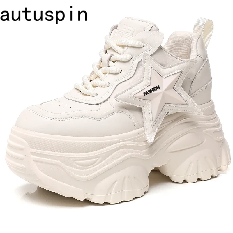 

AUTUSPIN New Designer Women Vulcanize Shoes Fashion Soft Leather Winter Shoes Female Outdoor Leisure Cross-tied Sneakers Woman