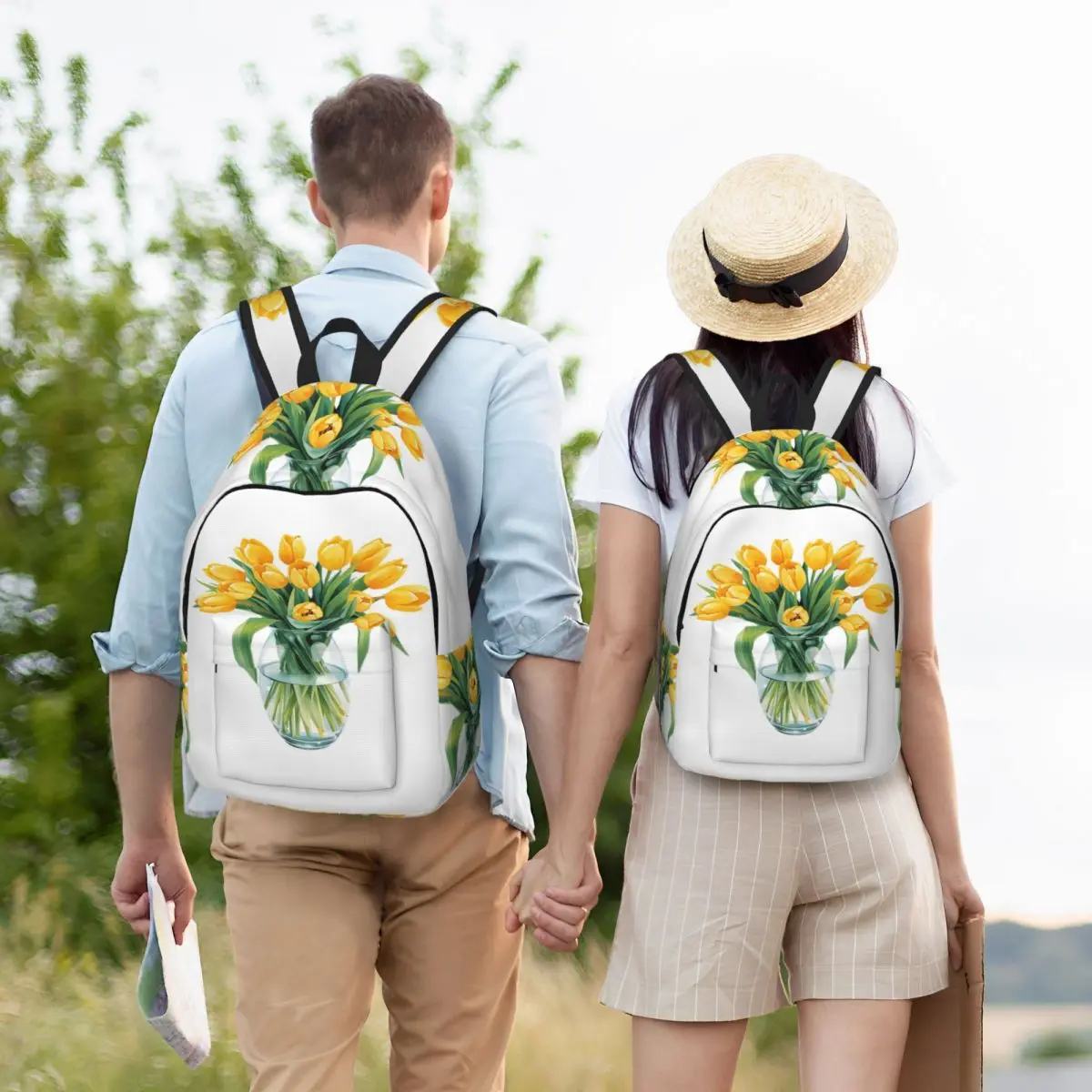 

Yellow Tulips Bouquet Watercolor Backpack Student BookBag Kids School Bag Computer Shoulder Bags for Boys Girls