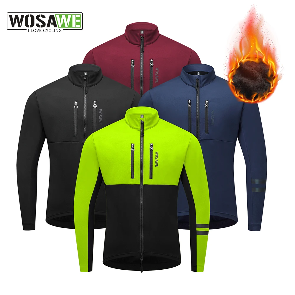 WOSAWE Men Women Winter Cycling Jackets Windproof Reflective Thermal Bicycle Jacket MTB Biking Long Sleeve Windbreaker Wind Coat