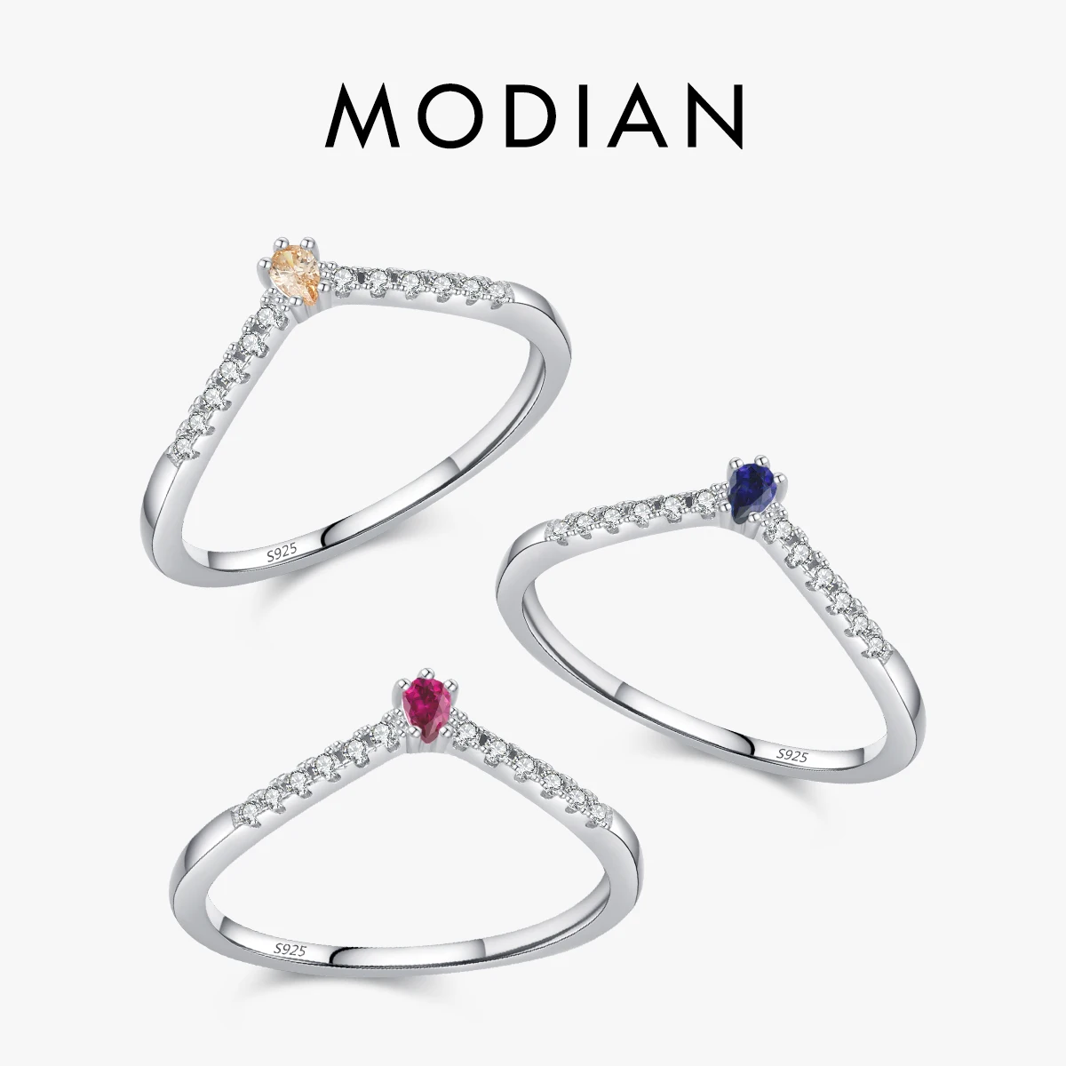 Modian 925 Sterling Silver Simple Arrow Shape Sweet Stackable Ring Rainbow Color CZ Charm Finger Rings For Women Jewelry Gifts