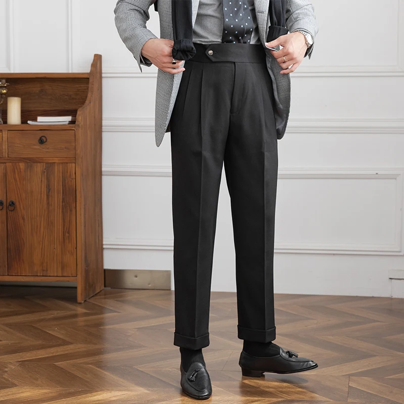 Mr. Deer Three Homemade New Men's Naples Casual High Waist Straight Pants Retro Commuter Business Trendy Pants