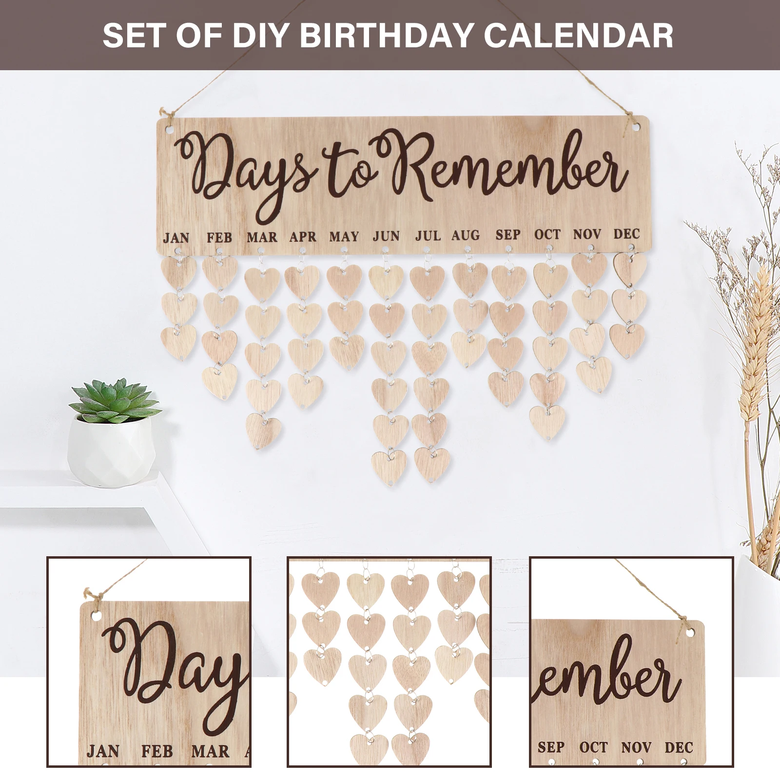 1 conjunto de calendário de aniversário de madeira reutilizável pingente prático diy decoração para festa em casa ornamento de parede rastreador