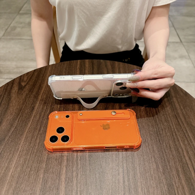 أربعة ركن مكافحة قطرة حلقة معصمه حامل لينة بولي TPU شفافة جراب هاتف آيفون 17 برو ماكس 15 14 12 13 Mini 11 16 Pro Max #5