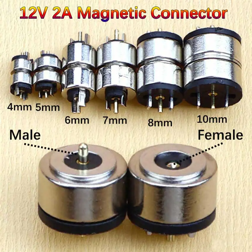 12V 2A Round Magnetic Spring Pogo Pin Power Connector 4/5/6/7/8/10mm Male Female Magnetic DC Charging Plug For Smart Devices