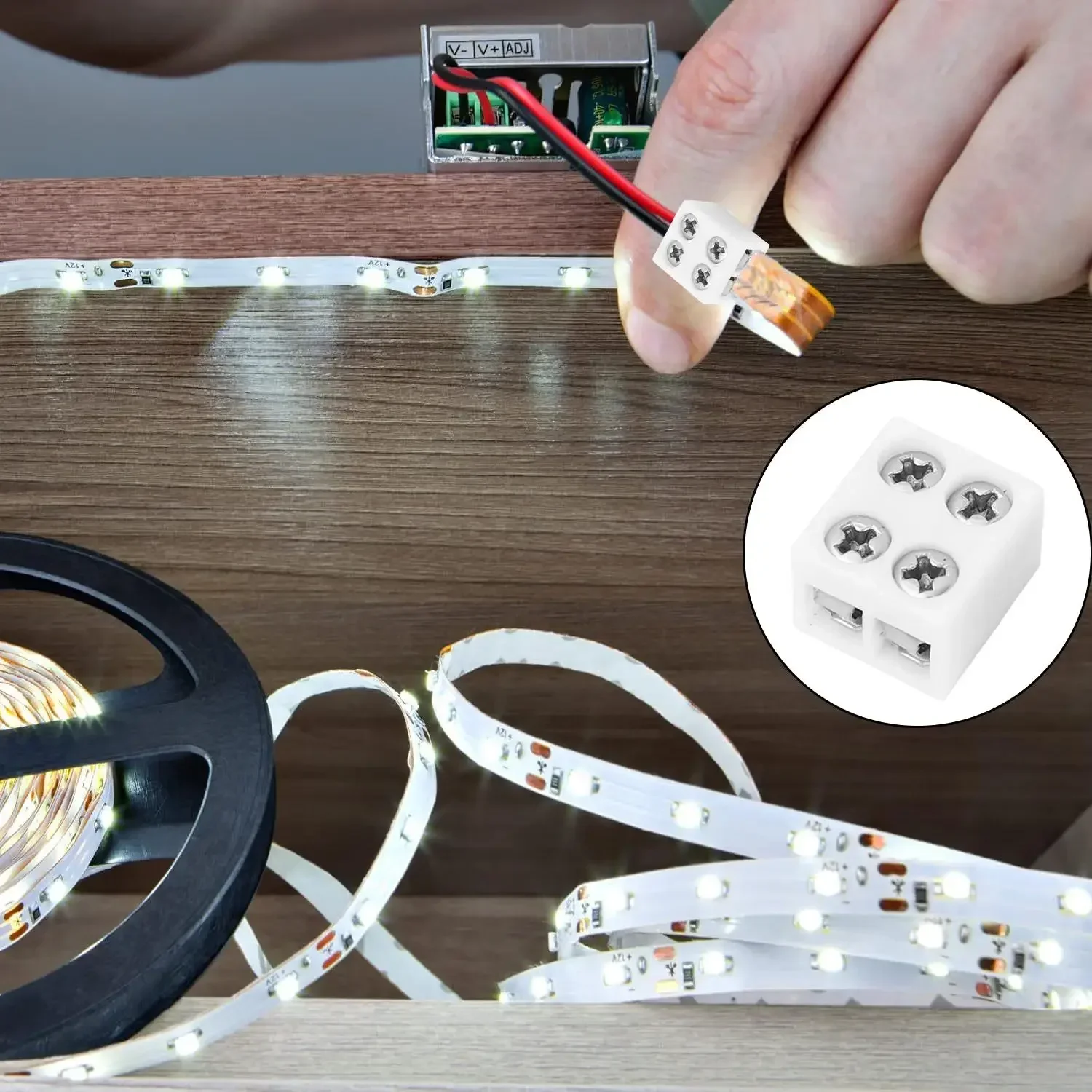 20x LED-Streifenverbinder 2-polig Lötfreie Schnellverbinder Verdrahtungsklemmen Adapter für Lichterketten Verlängerungskabel – Detail 9