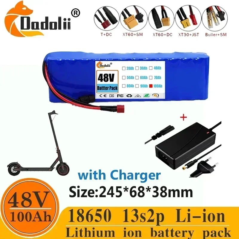 13S2P 48V 100000mAh 100Ah Lithium-ion Battery Pack with 250W 350W 500W 750W 1000W BMS And a complimentary 54.6V charger