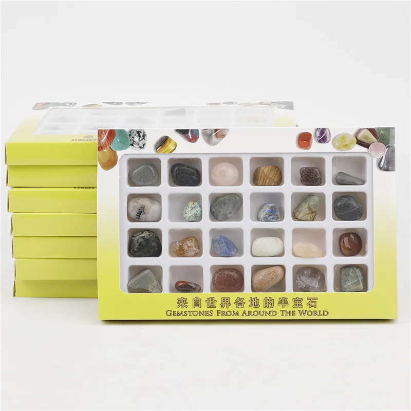 

24pcs/set 2-3cm Natural Stone Collection Gift Box Tumbled Real Quartz Mineral Specimen Healing Crystals for Teaching Researching