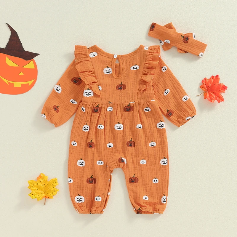 Ma première tenue d'Halloween pour bébé fille, combinaison Aliments à manches longues, barboteuse en coton et lin, tenue d'automne, bande de sauna, 1 pièce