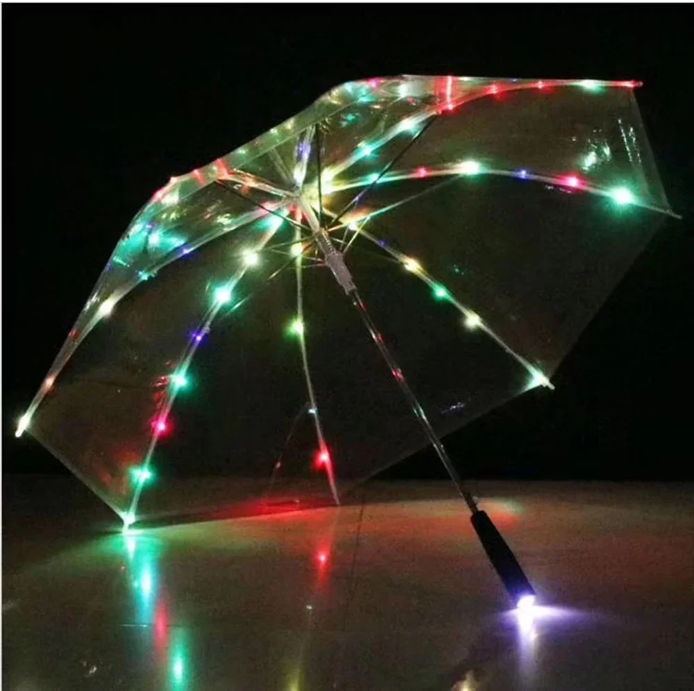 Fashion Umbrella LED Luminous Transparent Umbrella New Creative Personality Location Shooting Creative Umbrella Boys and Girls