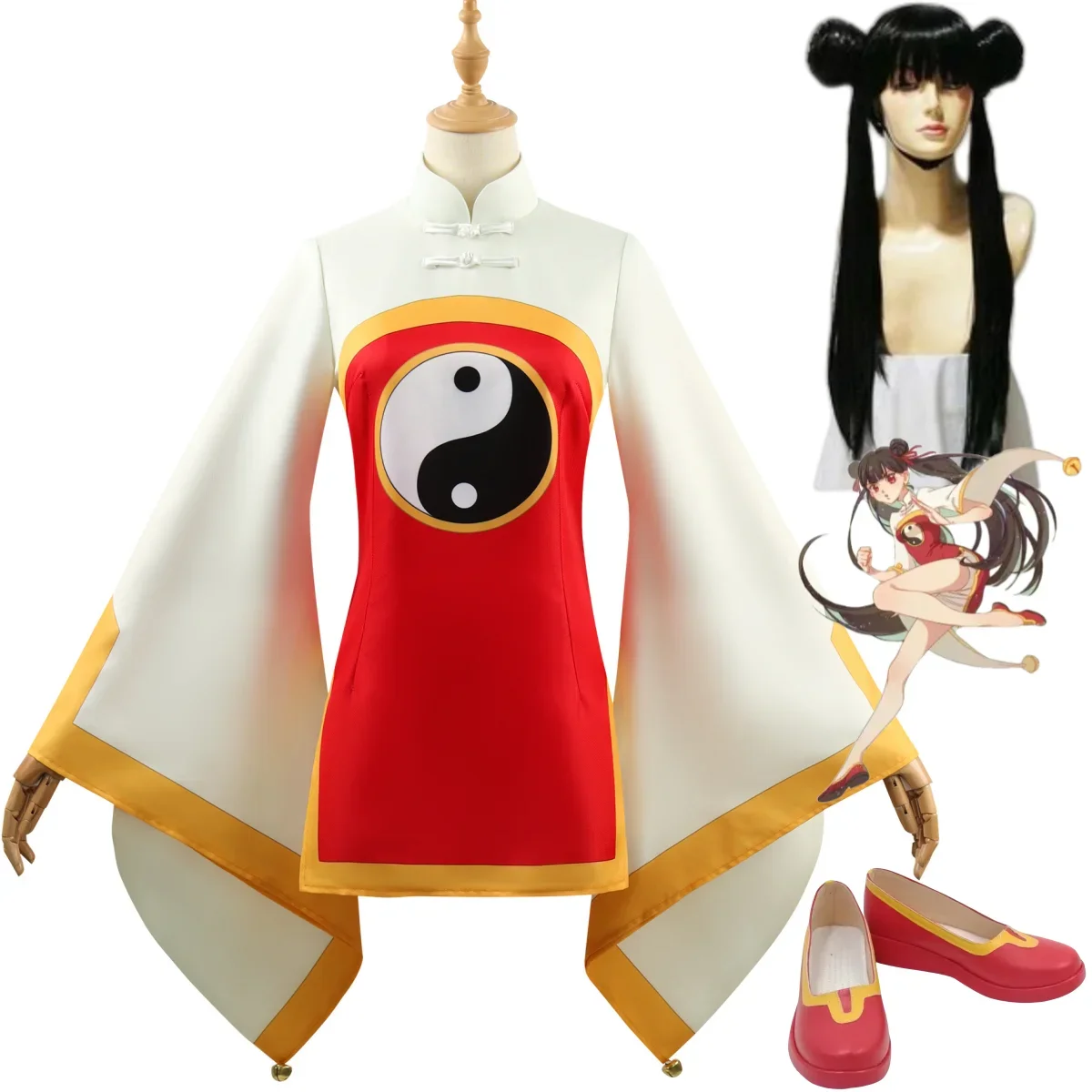 Anime Cardcaptor Sakura Card Captor Li Meiling Cosplay Costume Wig Taoist Clothing Uniform Dress Shoes Woman Kawaii Party Suit