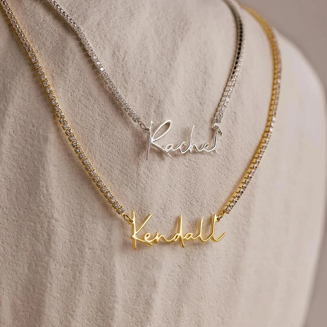 Haiyufly Personalisierte Namenskette für Frauen, Zirkon, personalisierte Iced Out-Kette, Halsband, Edelstahl, Schmuck, Mutter und Kinder, Geschenk