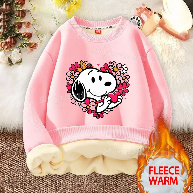 

Snoopys Baby Thickened Fleece-lined Kids Sweatshirt Girl Cartoon Without Hoodie Cashmere Winter Warm Pullover Round Neck Clothes