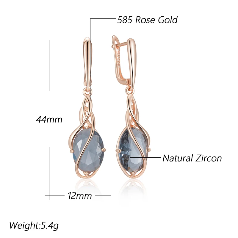 Kinel Luxury 585 Rose Gold Color Drop Earrings for Women Unique Geometric Hollow Natural Zircon Accessories Daily Fine Jewelry