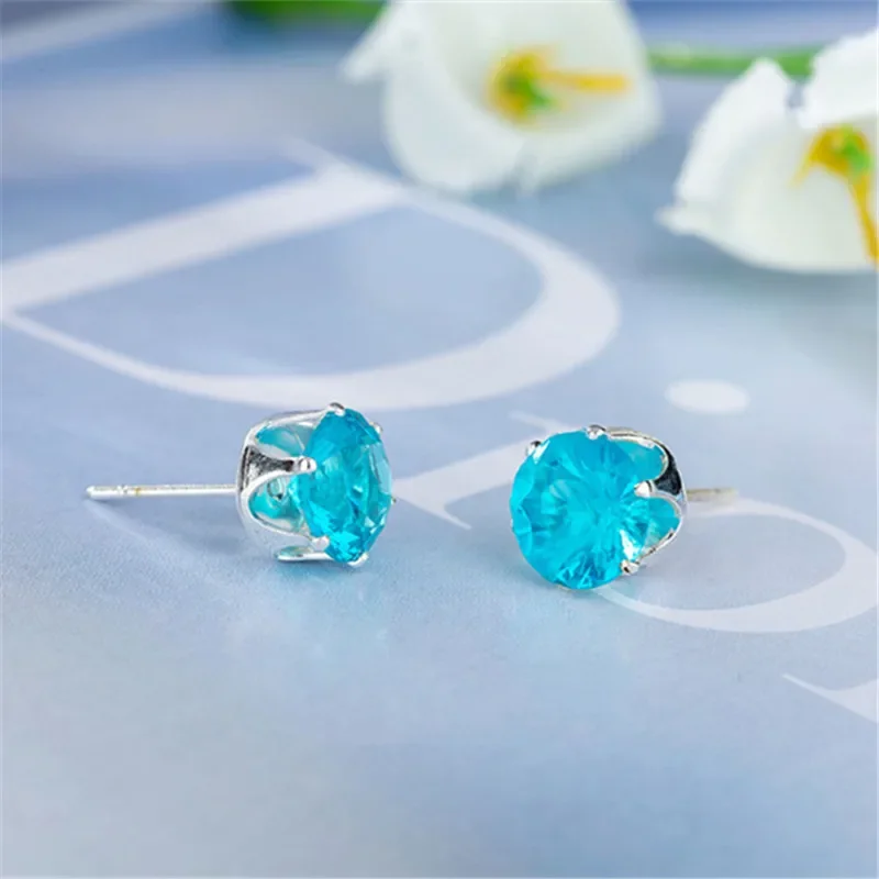 Simple and fashionable white-plated K earrings colorful temperament round 8MM flash acrylic imitation zircon earrings for women