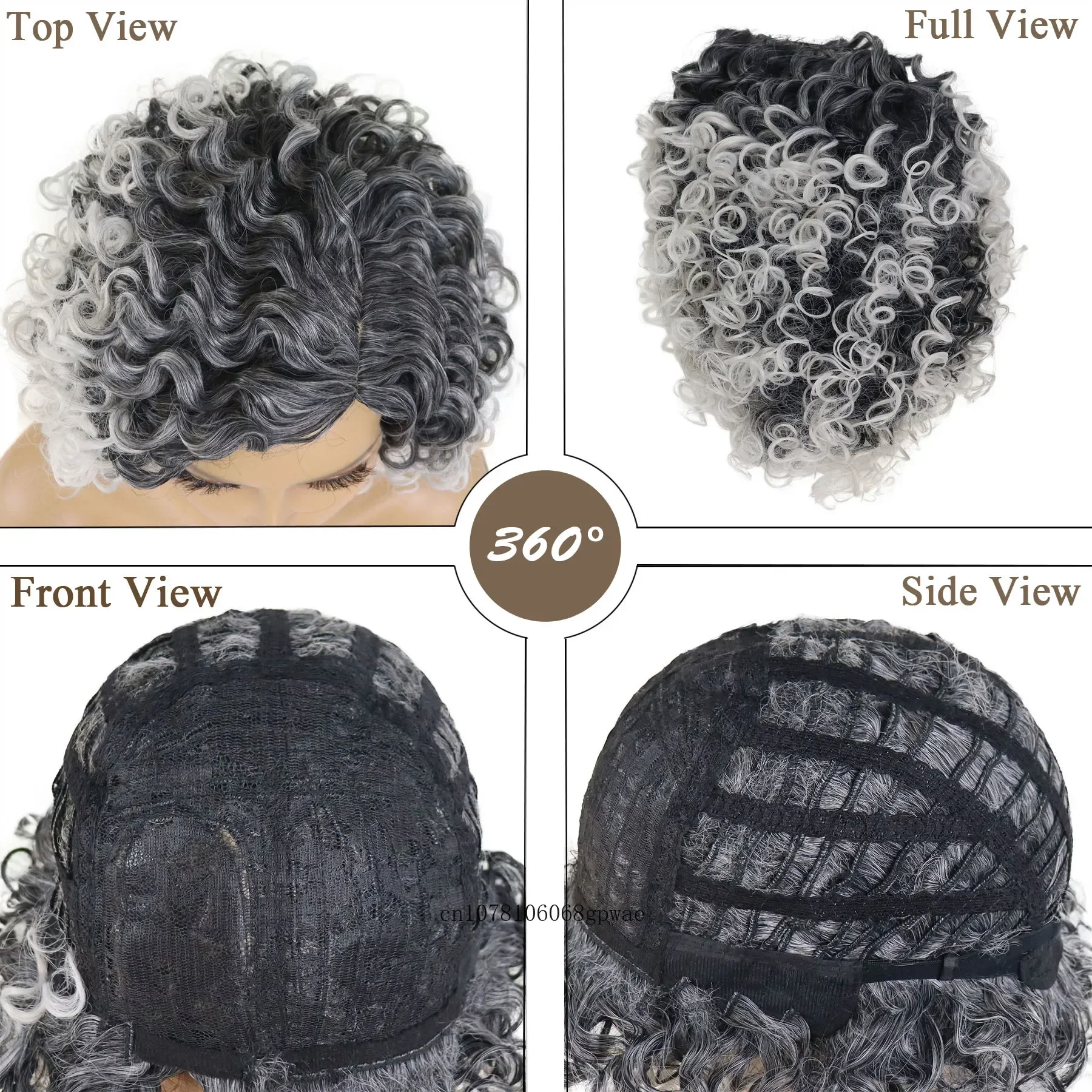 Peluca de pelo sintético para mujer mayor, pelucas Afro grises ombré blancas para mujer, peluca corta rizada hinchable con flequillo, disfraz de Cosplay para fiesta diaria