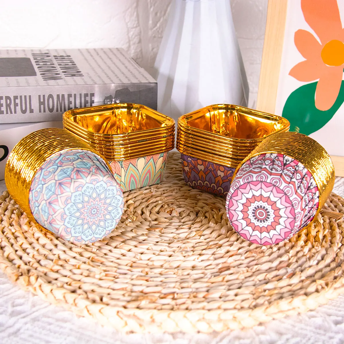 50 قطعة رمضان كريم بطانات ذهبية مغلفة كب كيك حامل عيد مبارك كب كيك كوب إسلامي مسلم الكعك لوازم الخبز