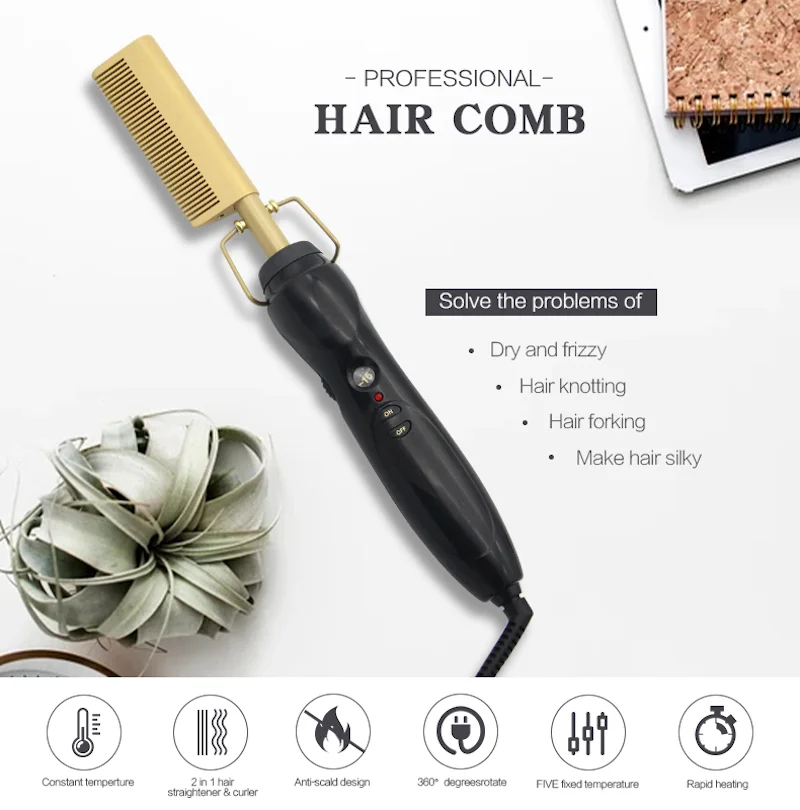 

2 In 1 Hot Hair Straightener Comb Professional Hair Straightener Fast Heat Portable Hair Straightener
