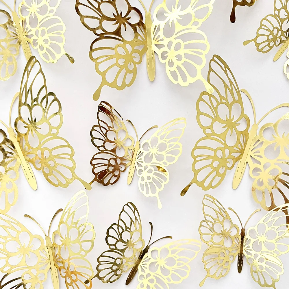 12 Teile/satz 3D Hohl Schmetterling Wand Aufkleber Wand Dekor für Wohnzimmer Hochzeit Party Dekoration Schmetterlinge Aufkleber Aufkleber – Detail 12