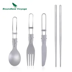 Boundless Voyage Titanium Utility Cutlery Set 3/4 Piece Knife, Spoon, Fork, Chopsticks Portable Folding Tableware for Home