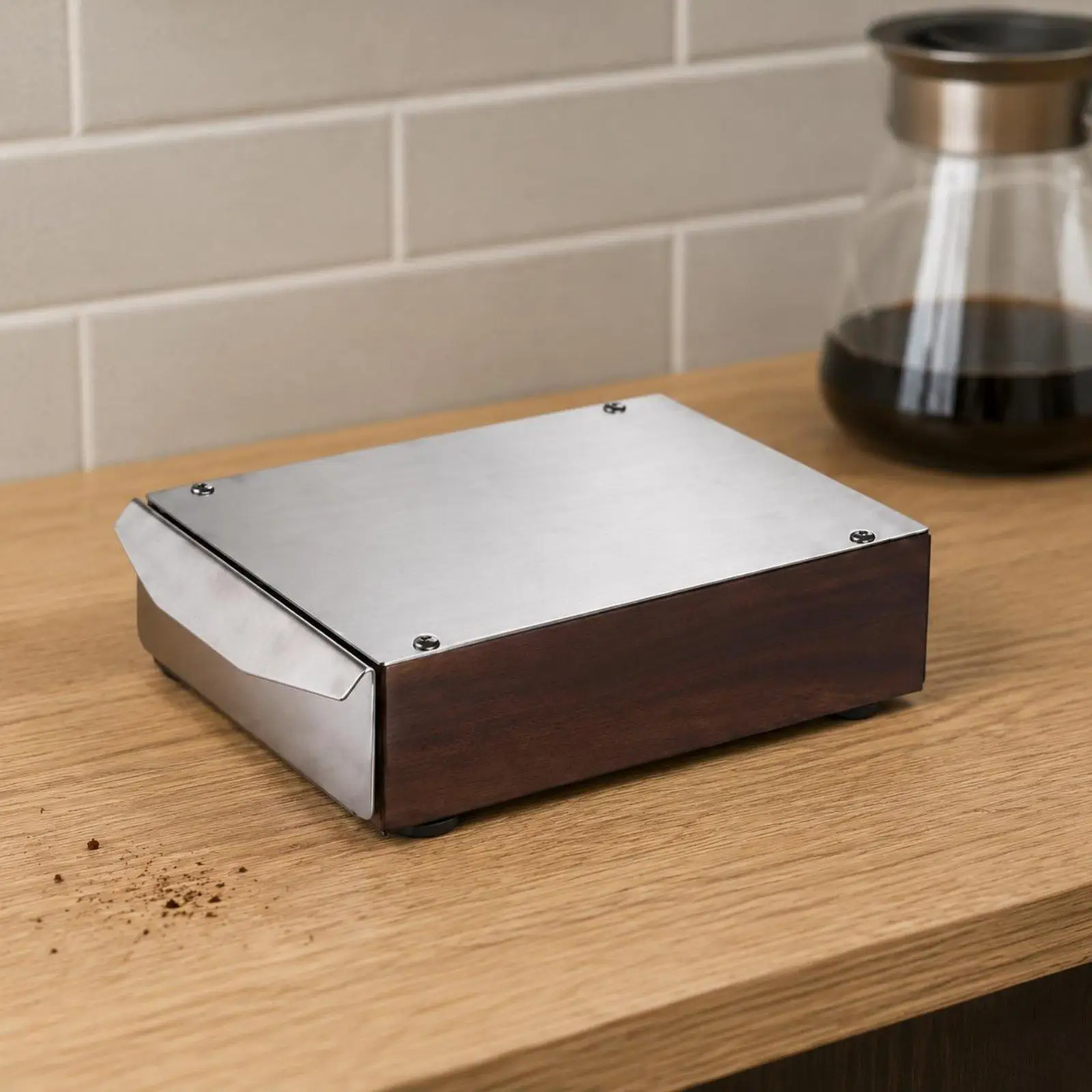 Large Capacity Coffee Grounds Container Walnut Style Espresso Waste Bin Sliding Drawer Knock Box for Coffee Shop Counter