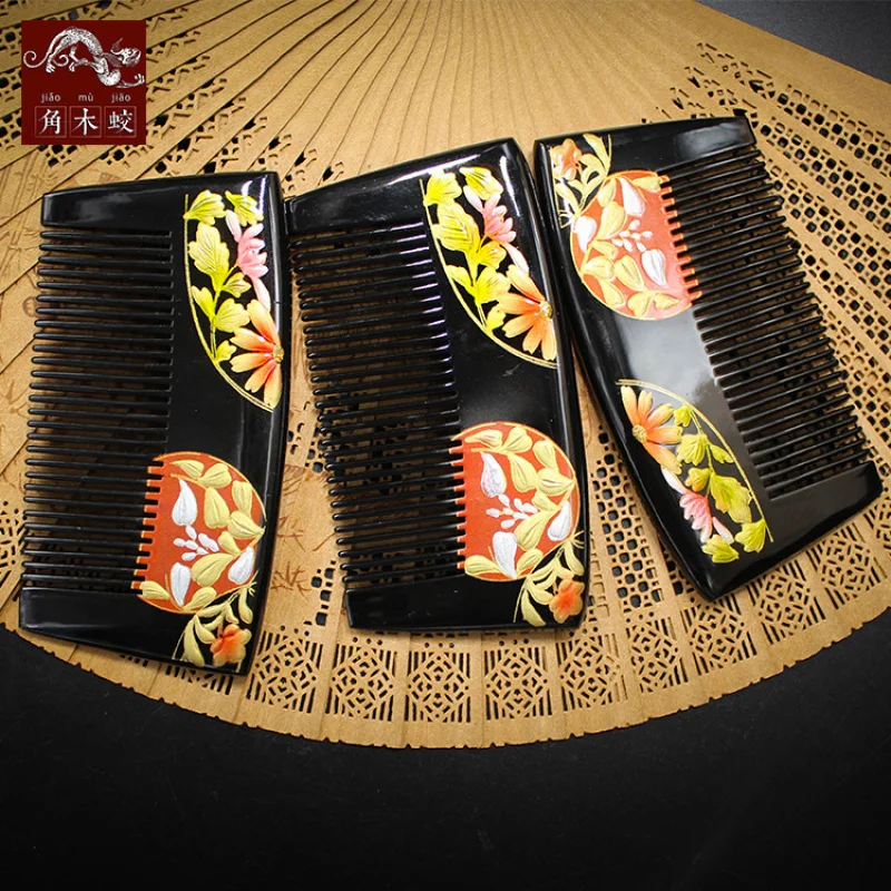 Horned Dragonfly Handmade from boxwood Hand-painted lacquer art comb, massage comb, creative design