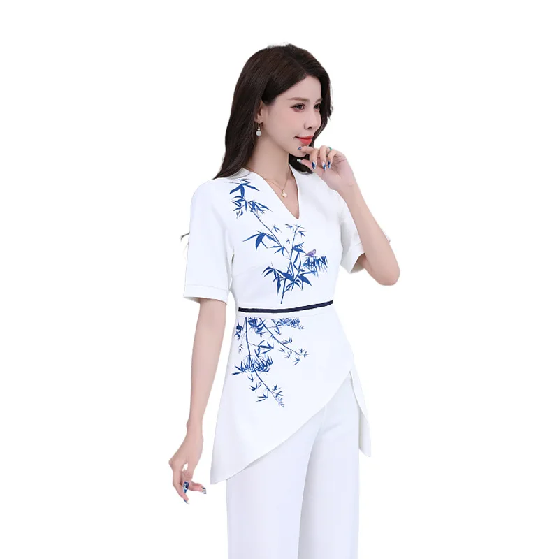 Woman Work Clothes Suit Hotel Waiter Beauty Salon Spa Massage Nail Cafe Sexy Foot Bath Sauna Technician Overall Pants Uniform