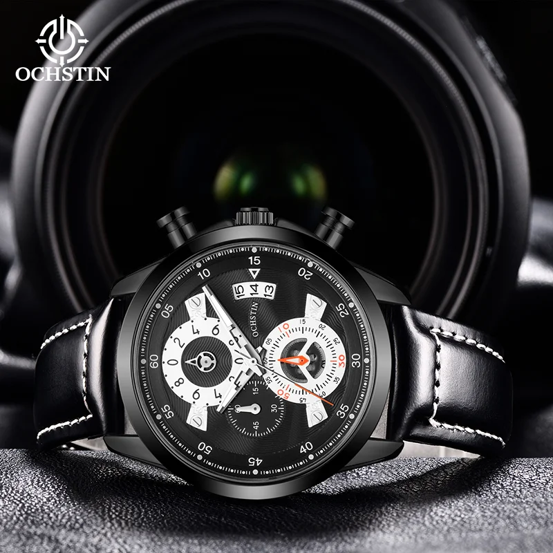OCHSTIN Man Quartz Movement Watches Men Leather Strap Wristwatch Luminous Hand Waterproof Clock Fashion Luxury Gift For Male