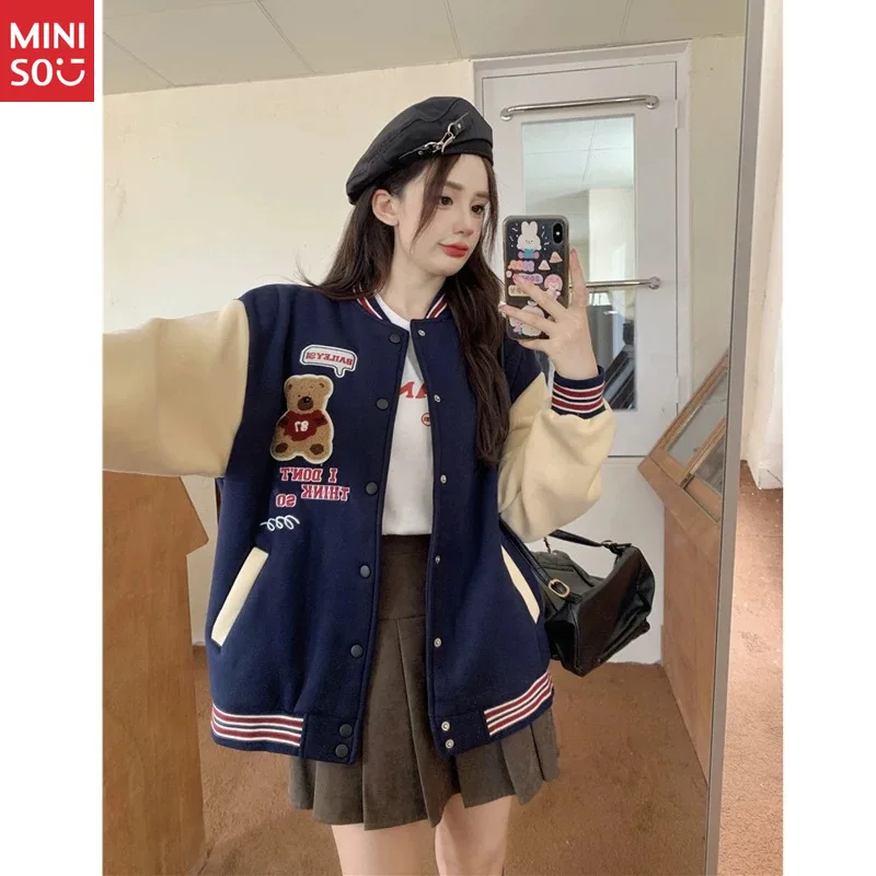 

Двойной винт + утолщенный флис, новая флисовая бейсбольная куртка для пар, свободная куртка в гонконгском стиле с медведем