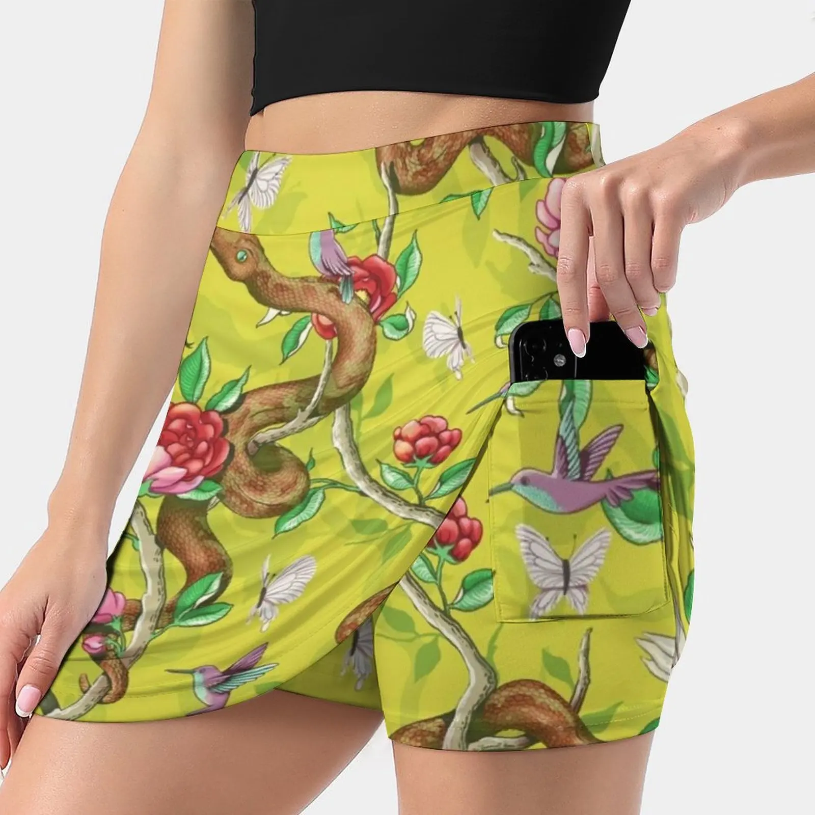 Morning Song-Mustard Skirts Woman Fashion 2022 Pant Skirt Mini Skirts Office Short Skirt Snake Python Scales Green Mustard