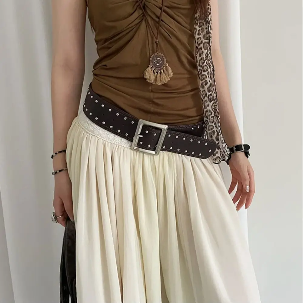 خمر مصمم واسعة حزام للنساء القوطية الشرير نمط برشام حزام الخصر Y2k فستان أمريكي حزام الجينز الفتيات حار