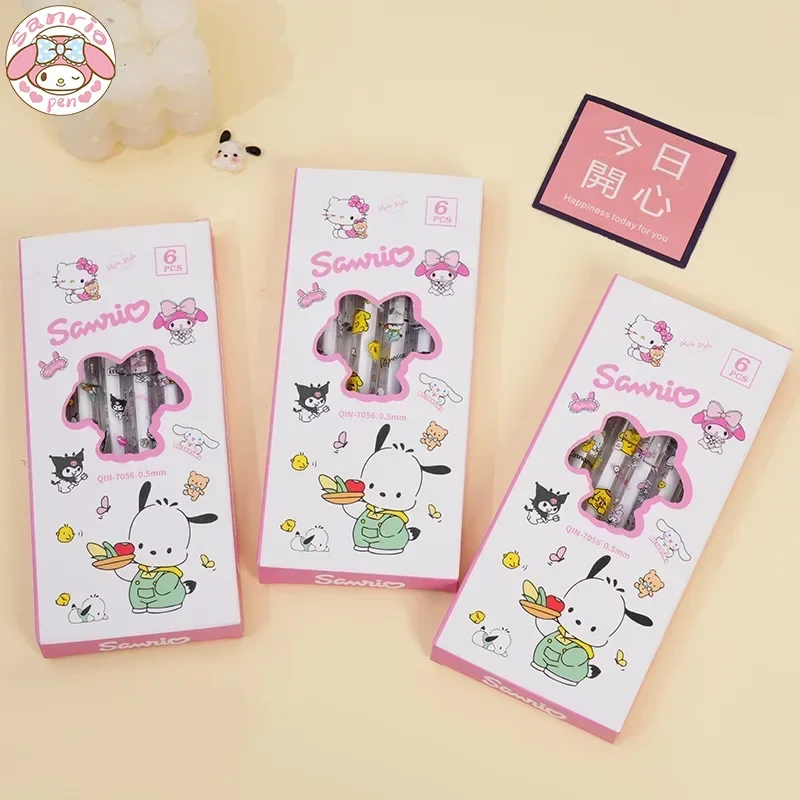 Sanrio Press Gel Pen 12/24pcs Ins Kawaii Hello Kitty Pochacco St Head Quick-drying Black 0.5 Cartoon Student Stationery Gift Pen