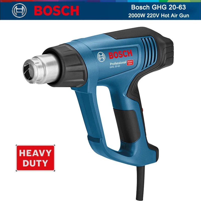 

Тепловая пушка Bosch GHG 20-63 для больших нагрузок, 2000 Вт, 220 В, пистолет с горячим воздухом, цифровой дисплей, воздуходувка с 3 передачами, 150-500 л/мин