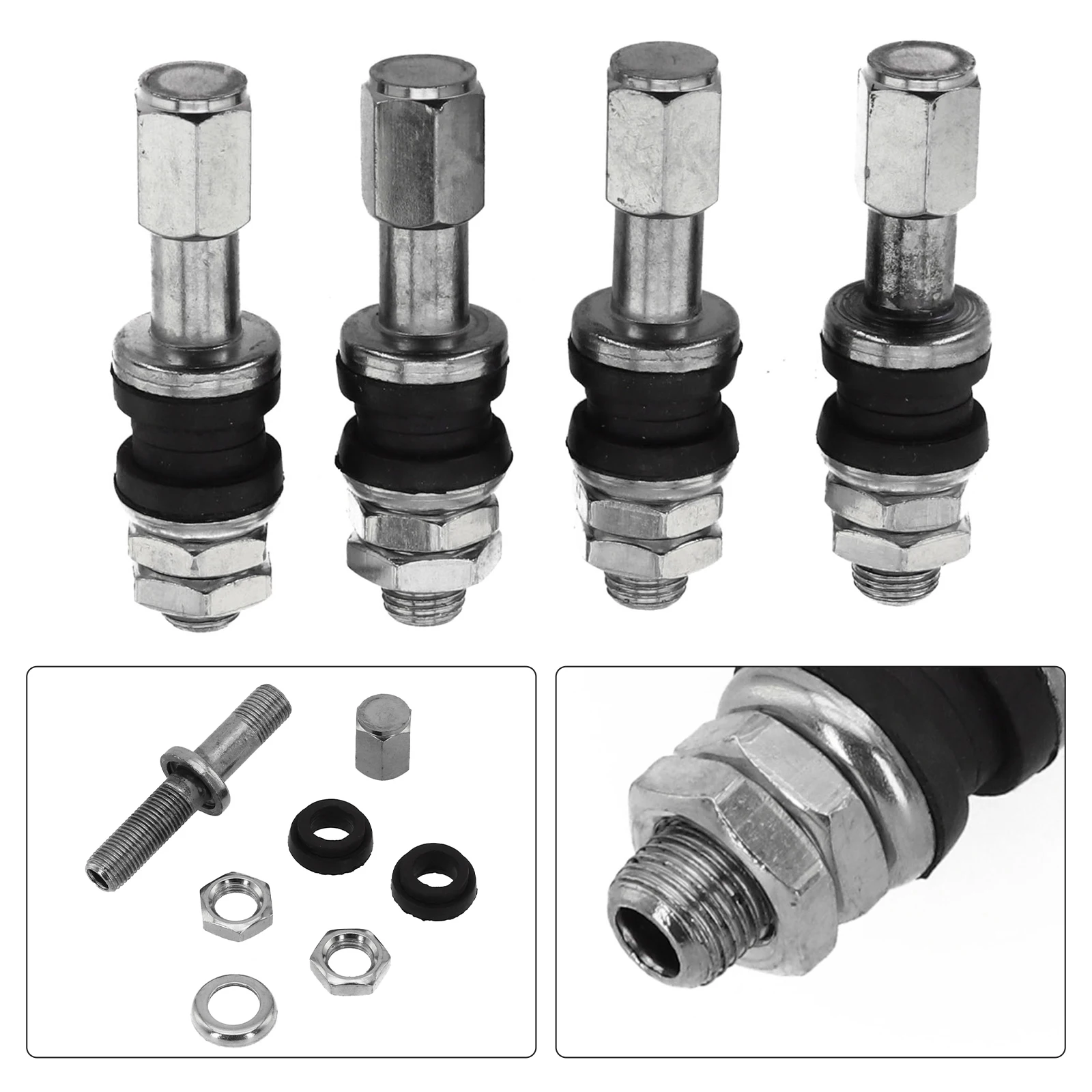 4Sets 48mm Stainless Steel Car Valve Stems TR48e Bolts Screw On Tire Valve Stems Bolt-In Tubeless Wheel Stem Dust Cap Covers