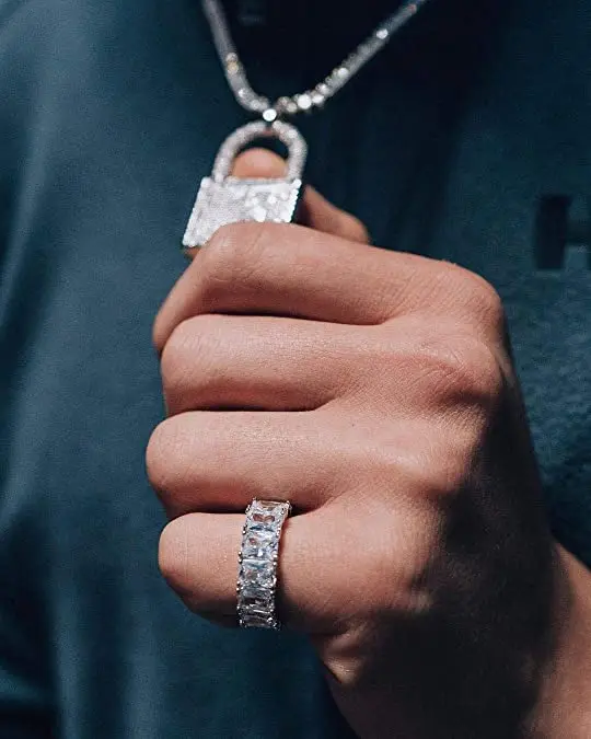 TOPGRILLZ 1 Row Solitaire Tennis Men\'s Ring Copper Charm Baguette Cubic Zircon Iced Ring Fashion Hip Hop Jewelry For Gifts