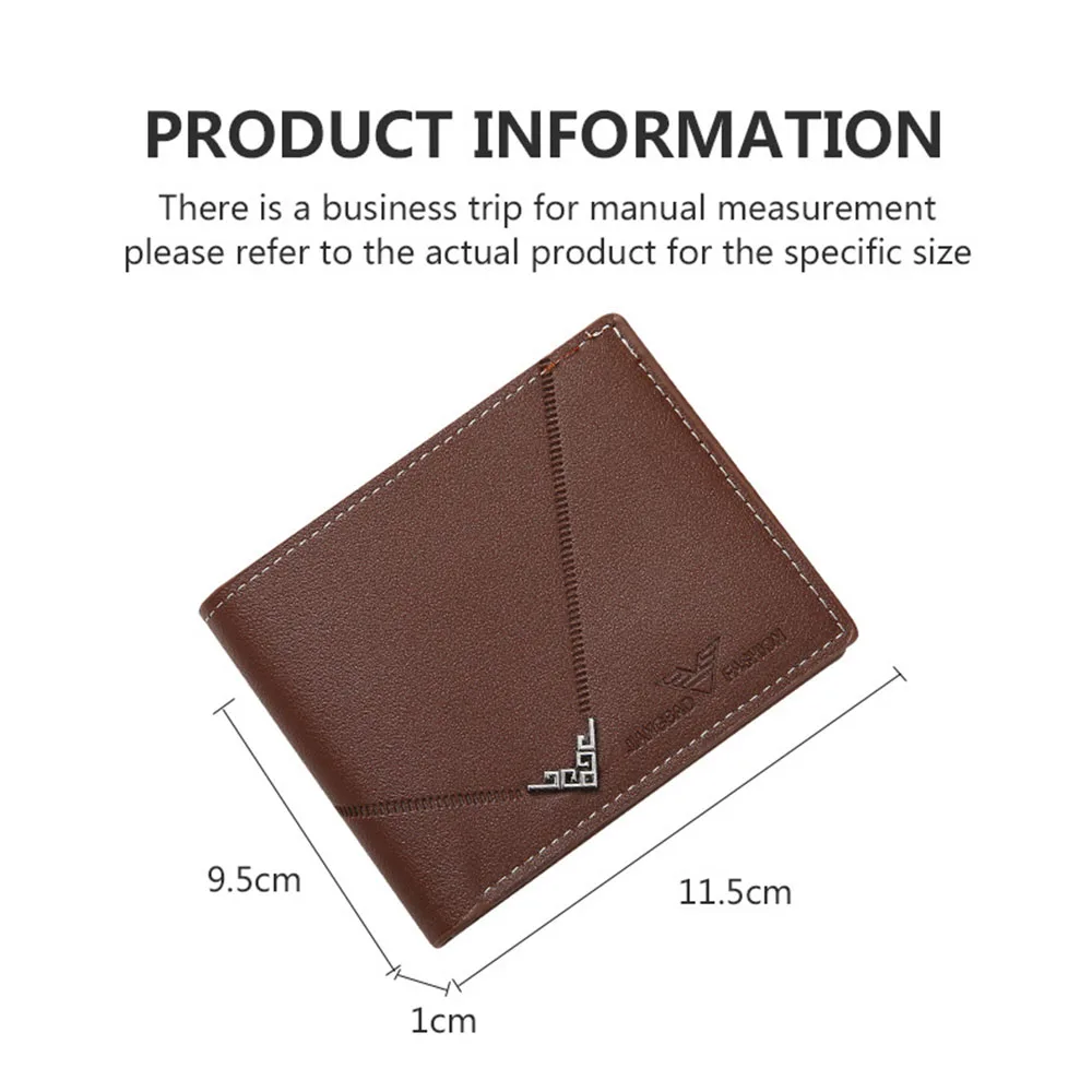 Lychee Texture PU Leather Men\'s Wallet Short Cash Purse Multi Card Slot Patchwork Card Holder Photo Holder Horizontal Money Clip