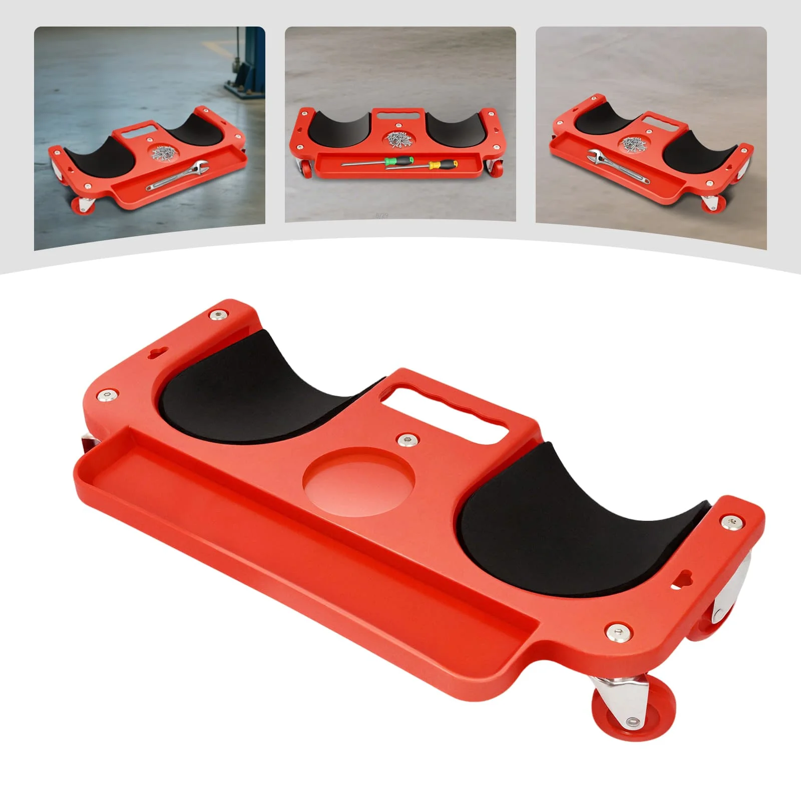 แผ่นรองเข่าแบบมีล้อเลื่อนที่เชื่อถือได้ พร้อมล้ออเนกประสงค์ 5 ล้อ แข็งแรงทนทาน ผลิตจากพลาสติก PP และฟองน้ำ พร้อมถาดใส่เครื่องมือ รับน้ำหนักได้ 220 ปอนด์ เหมาะสำหรับซ่อมรถยนต์/ทำสวน