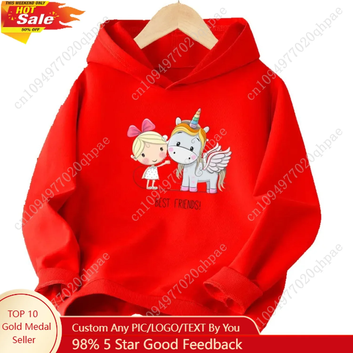 

4 colors 2024 New Kids Cartoon Cute Unicorn Hoodies Clothes Girls Best Friend Sports Pullover Hoody Sweatshirt