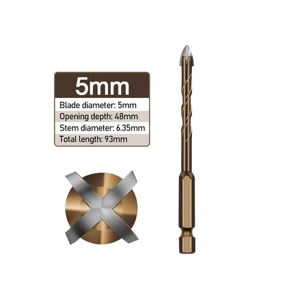 Zestaw wierteł krzyżowych spiralnych ze stopu z chwytem sześciokątnym 6,35 mm do płytek/ścian z cegły/betonu/szkła/keramiki/drewna/aluminium/plastiku